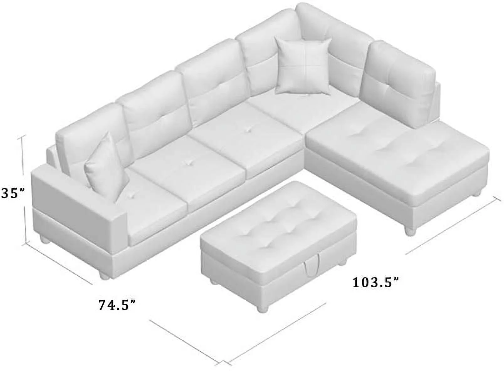 PonLiving 103.5" Wide Corner Microfiber Sectional Sofa with Storage Ottoman & Matching Pillows Right Hand Facing, Red
