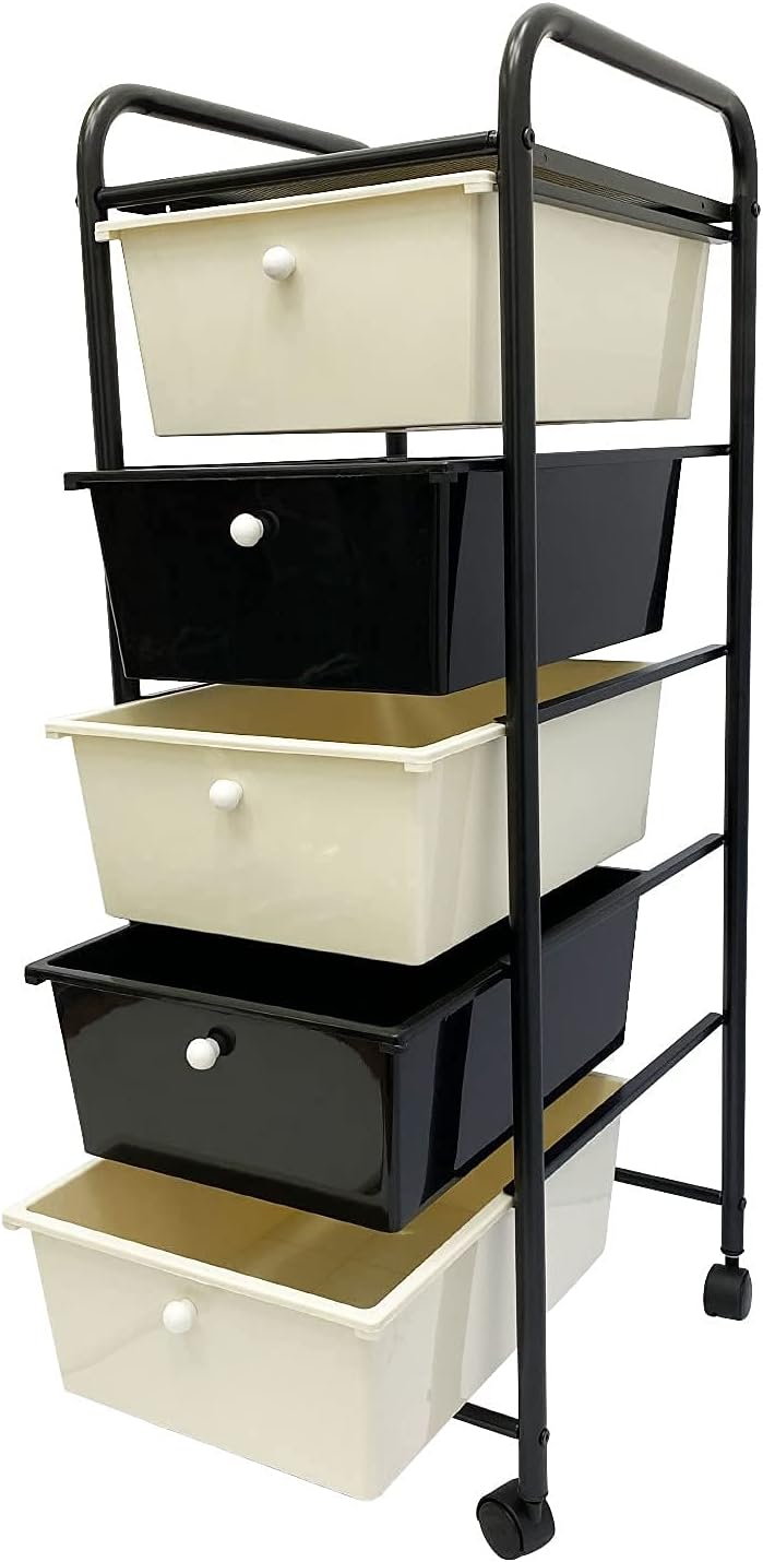 Drawer Storage Carts 5-Drawers Rolling Cart Utility Drawers Organizer on Wheels for Office School Living Room Bedroom,Large Storage