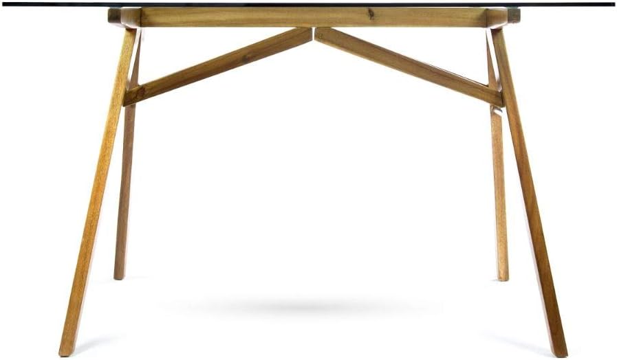 Christopher Knight Home Camila Mid-Century Tempered Glass Desk with Acacia Wood Frame, Dusk Grey / Natural Stained