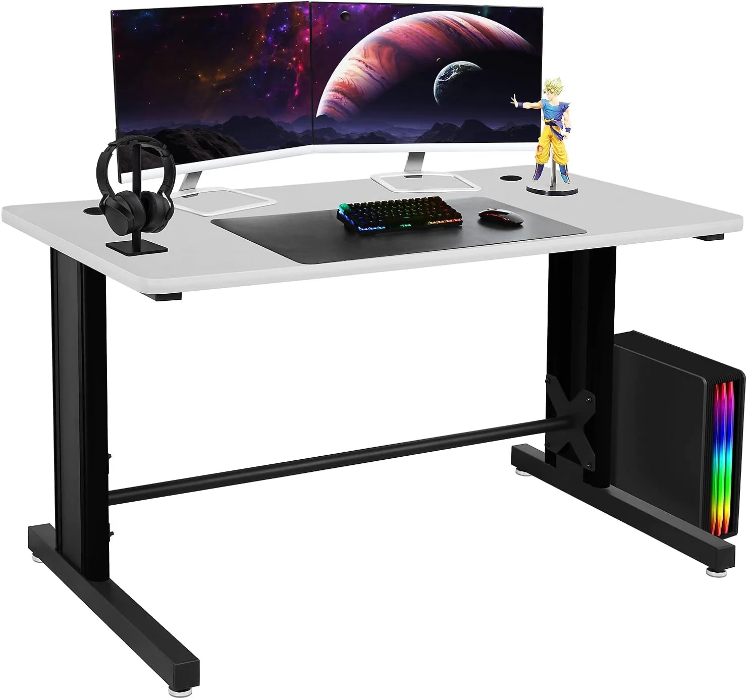 Computer Desk, Gaming Desk 25" X 58" Student PC Desk Office Desk Extra Large Modern Ergonomic Gaming Table Workstation - Black Frame - Grey Top