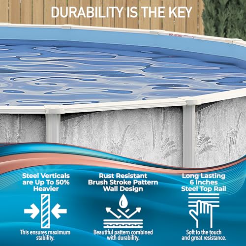 Hollowell Industries 52 Inch Deep Above Ground Pool - Above Ground Swimming Pool with Skimmer - Hard Sided Pool with Steel Wall Frame, Copper Bearing Steel Walls, Beautiful Plant Design