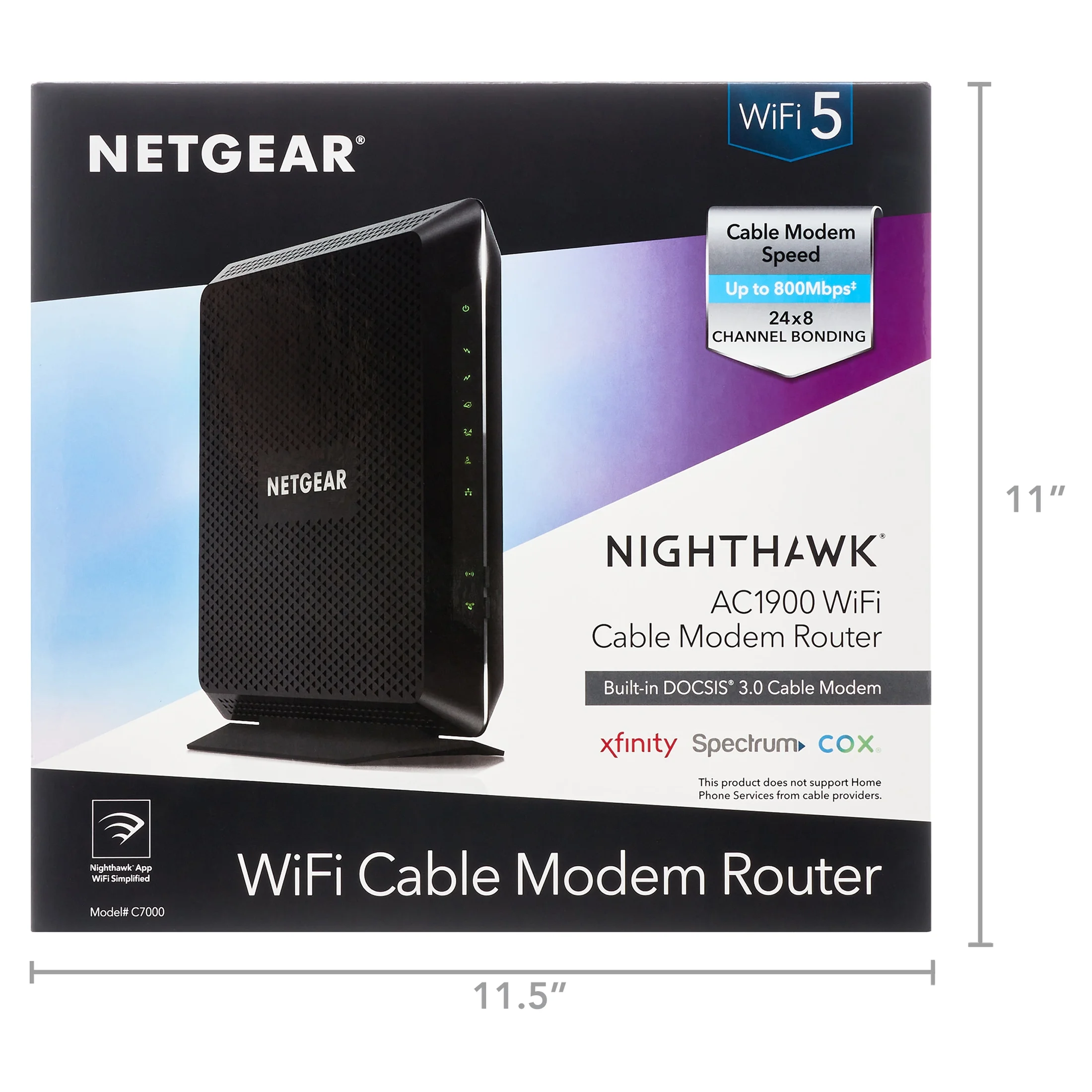 NETGEAR - Nighthawk AC1900 DOCSIS 3.0 Cable Modem + WiFi Router | Certified for Xfinity by Comcast, Spectrum, Cox & more, 1.9Gbps (C7000)