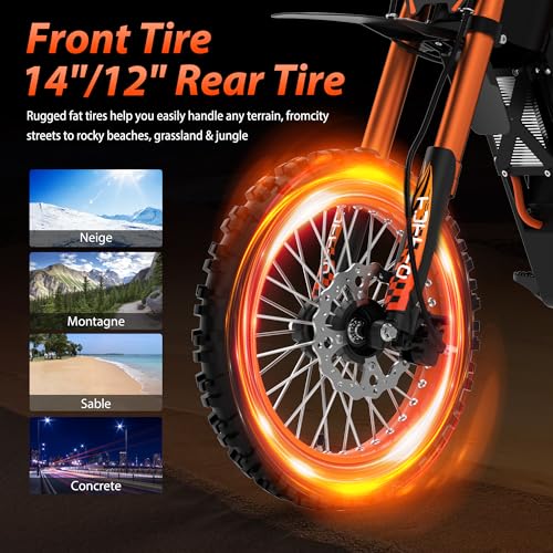 Soleil01 Electric-Dirt-Bike for Teens Adults, 14"/12" Fat Tire 2000W Electric-Motorcycle with 48V 21AH Battery Ebike 37MPH Hydraulic Brakes Mountain Off-Road EBike Fit Age 13+