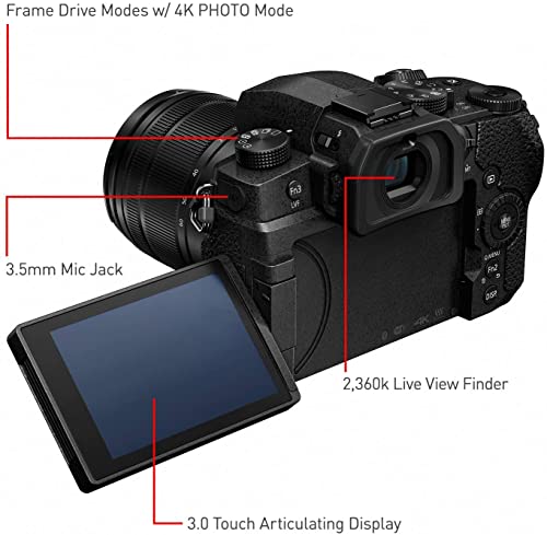 Panasonic LUMIX G95D 20.3 Megapixel Mirrorless Camera, 12-60mm F3.5-5.6 Micro Four Thirds Lens, 5-Axis Dual I.S. 2, 4K 24p 30p Video, Pre-Installed V-Log L, 3” OLED Touchscreen - DC-G95DMK(Black)