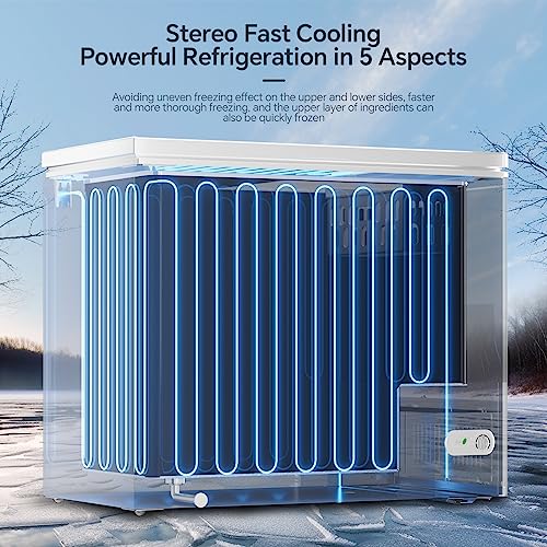 Kismile Chest Freezer with Removable Basket Free Standing Top open Door Compact Freezer with Adjustable Temperature for Home/Kitchen/Office/Bar