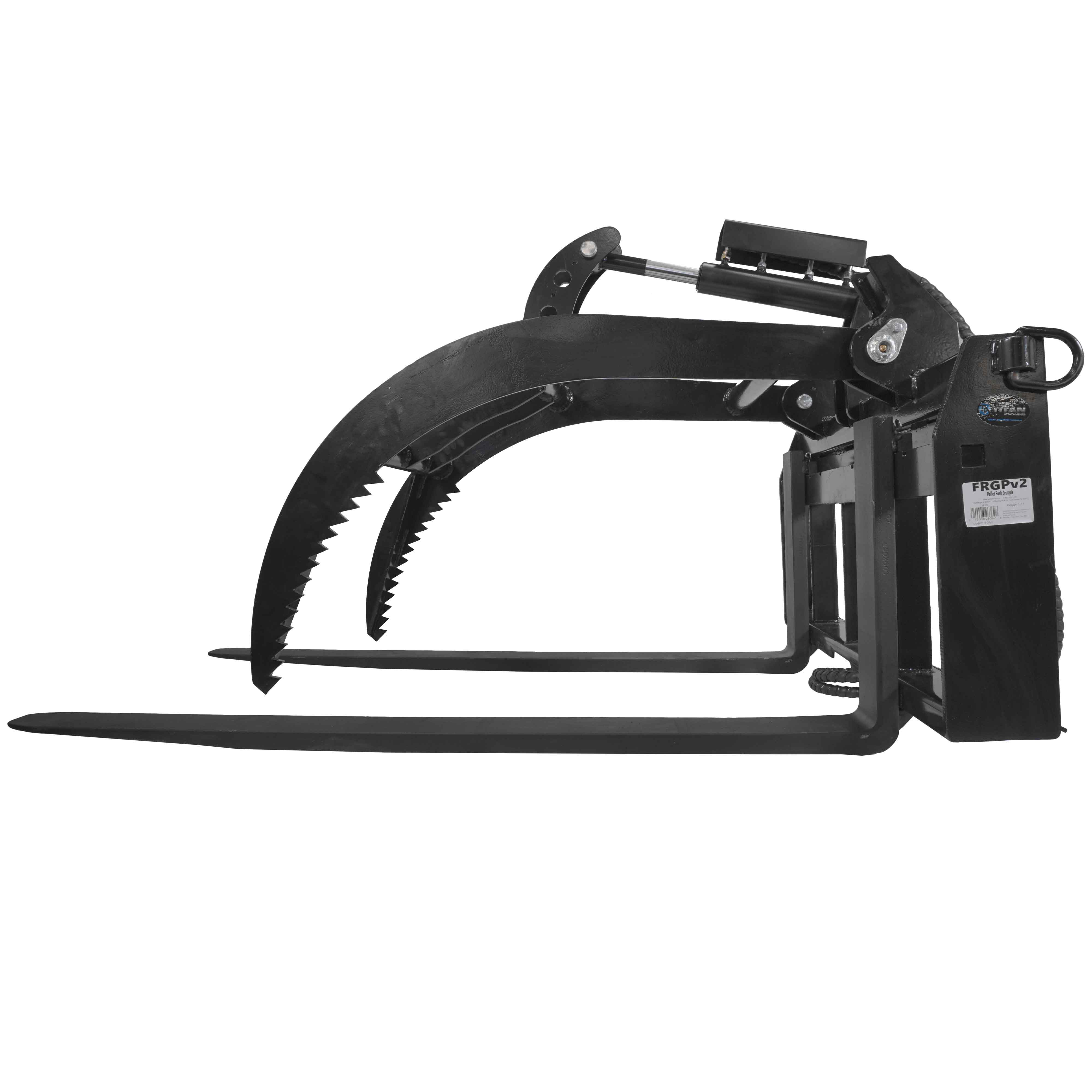 Titan Attachments Hydraulic Skid Steer Pallet Fork Grapple Attachment V2 with 60in Fork Blades, 1/2in Thick Steel Frame, Quick Tach Mounting System