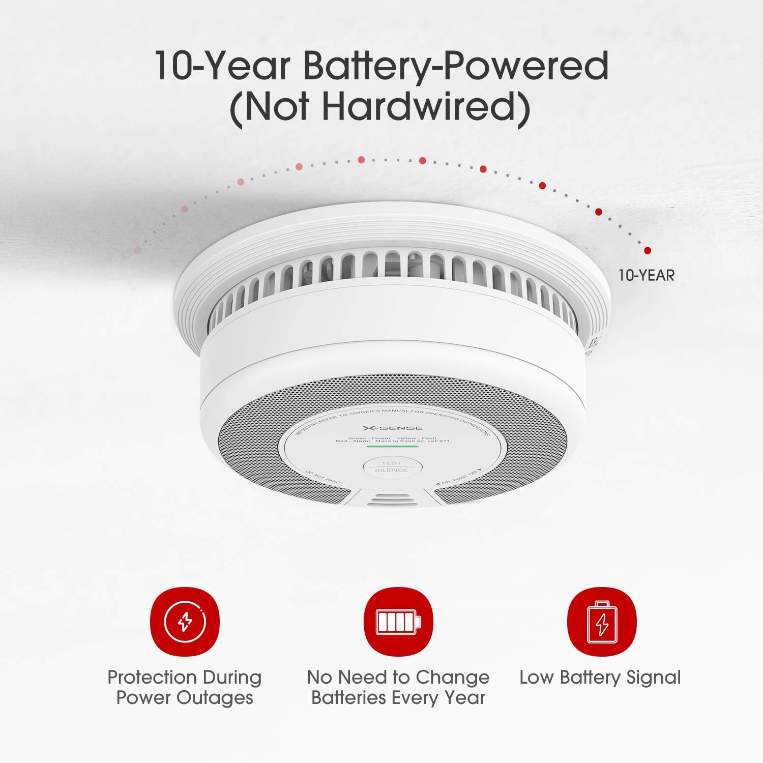 X-Sense Wireless Interconnected Combination Smoke and Carbon Monoxide Detector, 10-Year Battery Powered Fire and CO Alarm, SC06-W, Pack of 3
