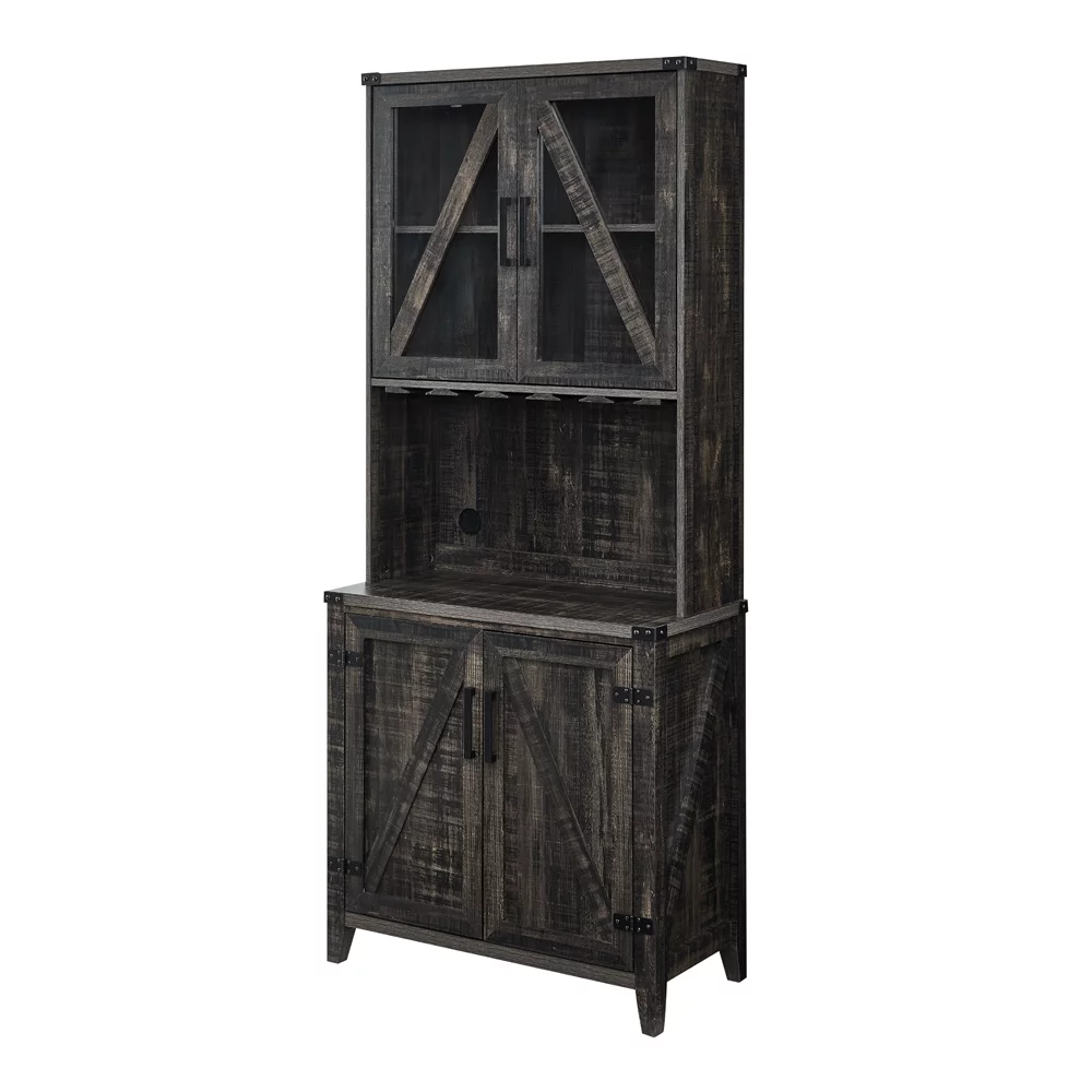Gramercy Way Bar Cabinet with Upper Glass Cabinet in Charocal Finish - Curated Treasures Market