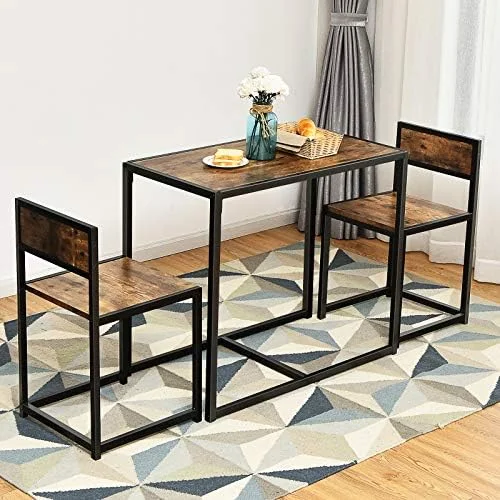 xrboomlife 3 Piece Dining Set  Industrial Dining Table with 2 Chairs  Small Kitchen Table Set with Metal Frame  Compact Bistro Table Set  Pub Breakfast Table for Small Space  Apartment (A