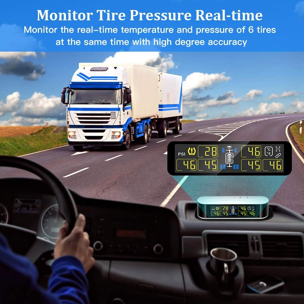 Tire Pressure Monitoring System TPMS,Blueskysea 6 External Sensors with Real-time Alarm Pressure Temperature LCD Color Screen For 4-6 Tires' Car RV Tow Trailer Pickup Truck Van (U8B6)