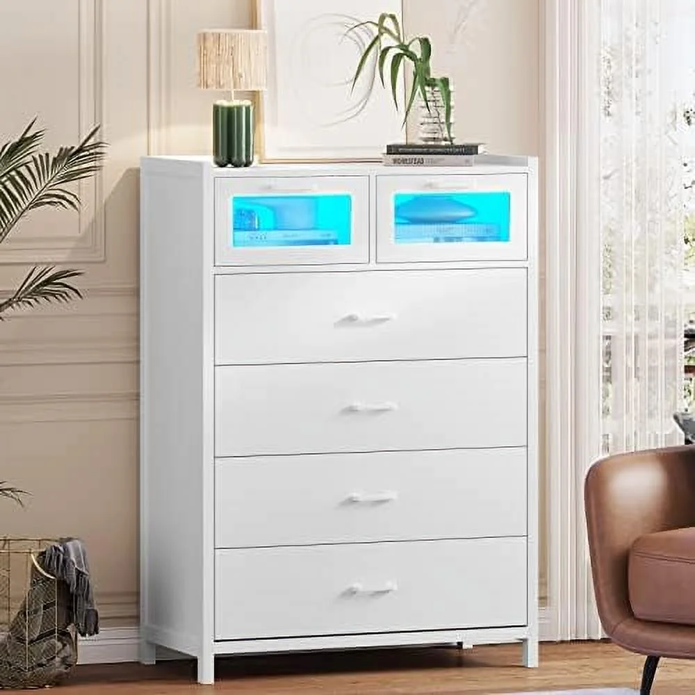 HOOMHIBIU Black Dresser for Bedroom  6 Drawer with LED Lights  Tall Wood Chest of Drawers  Modern Double Organizer  Large Capacity  Cabinet Entryway 6 Drawers-Tall