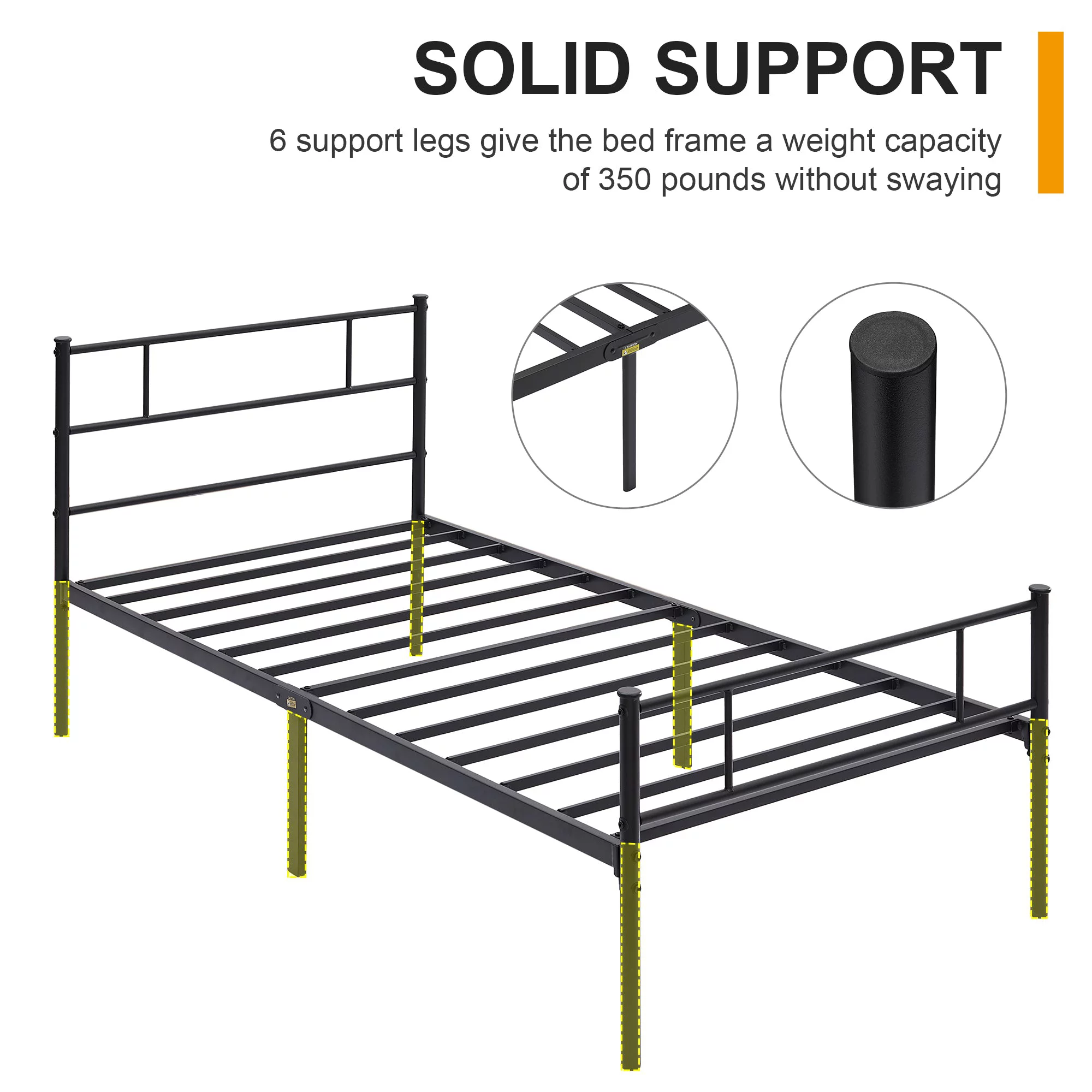 VECELO Twin Bed Frame with Headboard and Footboard, Metal Platform Bed Frame No Box Spring Needed Easy Assembly Mattress Foundation, Twin Size, Black