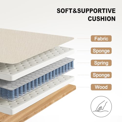 Classic 3-Seater Upholstered Sofa with Nailhead Trim, High-Density Foam Cushions & Sturdy Solid Wood Legs, Soft Fabric Couch for Living Room, Beige