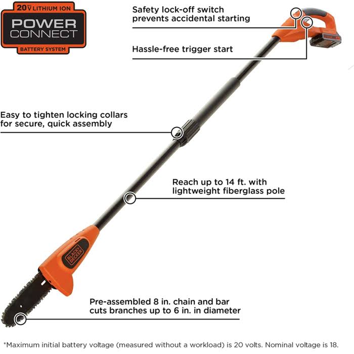 Black+decker Lpp120 20V Lithium Ion Pole Saw, 8x22