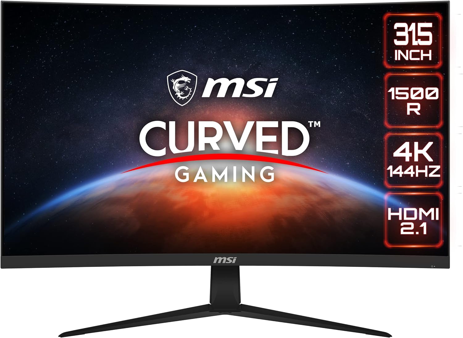 MSI G321CU, 32" Gaming Monitor, 3840 x 2160 (UHD), VA, 144Hz, FreeSync Premium, HDR Ready, HDMI, Displayport, Tilt,Black