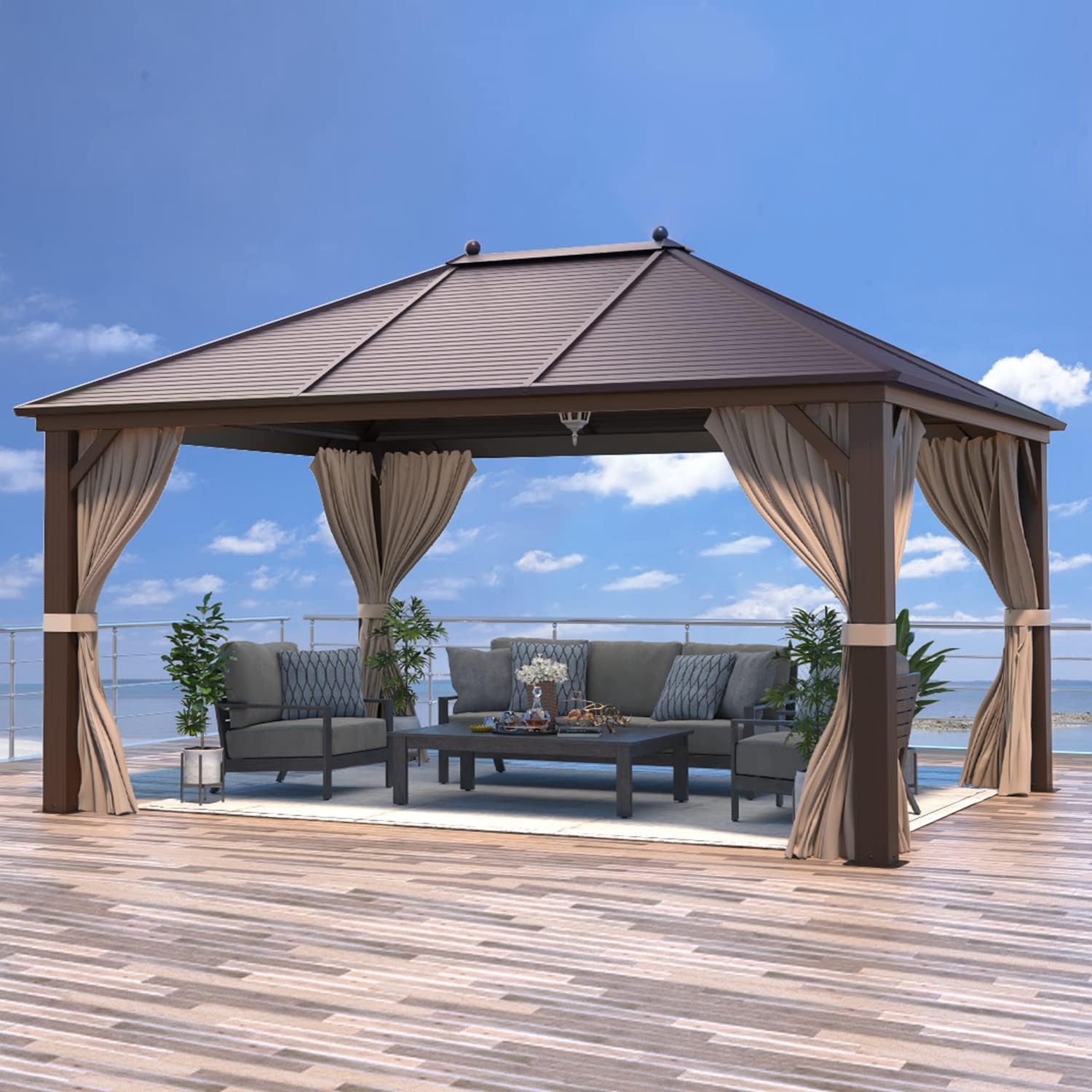 EROMMY Hardtop Gazebo Galvanized Steel Outdoor Gazebo Canopy Double Vented Roof Pergolas Aluminum Frame with Netting and Curtains for Garden,Patio,Lawns,Parties (10'x 13')