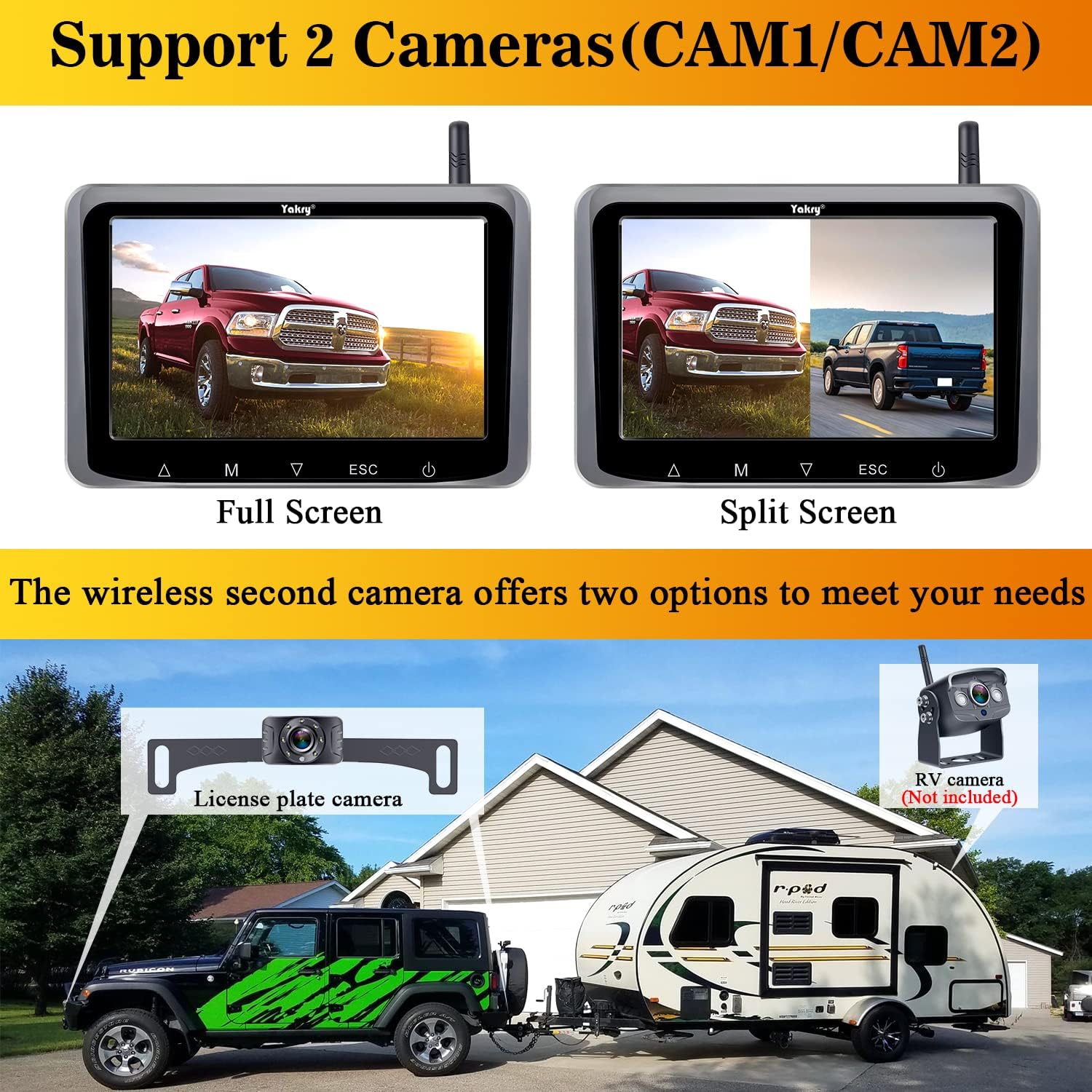 Wireless Backup Camera for Trucks HD 1080P with 5 Inch Monitor Bluetooth Backup Camera for Cars,Vans,Campers,Small RVs Stable Digital Signals DIY Installation Second RV Camera Available Add Yakry Y25