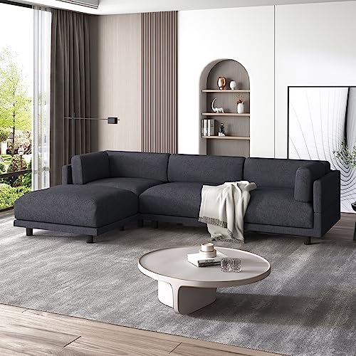 Fabric Upholstery Sectional Sofa Convertible Corner Sofa Set w/Reversible Ottoman Chaise for Living Room,L Shape Living Room Set Lounger Couch w/Padded Seat/Cushions&Plastic Legs for Apartment