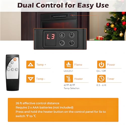 SIMOE 32 Inch Electric Fireplace, 1400W Freestanding Fireplace Heater w/Remote Control & Adjustable 3D Flame Effect, Indoor Fireplace Mantel for Living Room, Bedroom