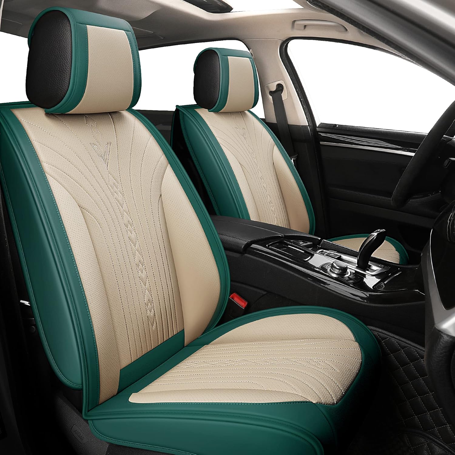 YUHCS Leather Car Seat Covers, 2 PCS Front Seat Covers, Breathable Automotive Seat Covers for Cars SUV Pickup Truck, Universal Waterproof Car Seat Cover Vehicle Cushion Cover, Black