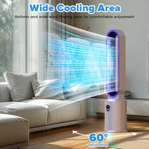 Cobuy Bladeless Tower Fan with Remote, Air Circulator Cooling Fan for Indoor Use, 24 Speeds Settings, 12 Timer, Quiet Oscillating Fan for Home Bedroom