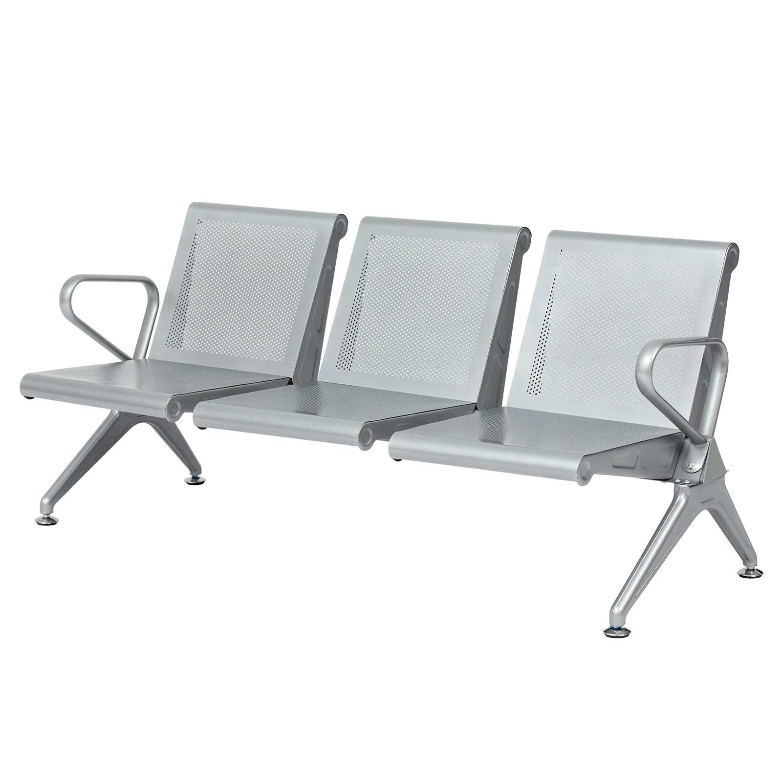 Kinbor 3-Seat Office Guest Waiting Chair Bench with Steel Frame for Bank Airport Conference Home, Silver