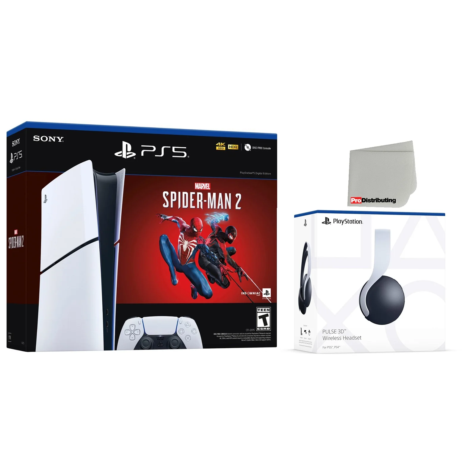 Sony PlayStation 5 Digital Slim Marvel’s Spider-Man 2 Bundle with White Pulse Headset Bundle - Curated Treasures Market