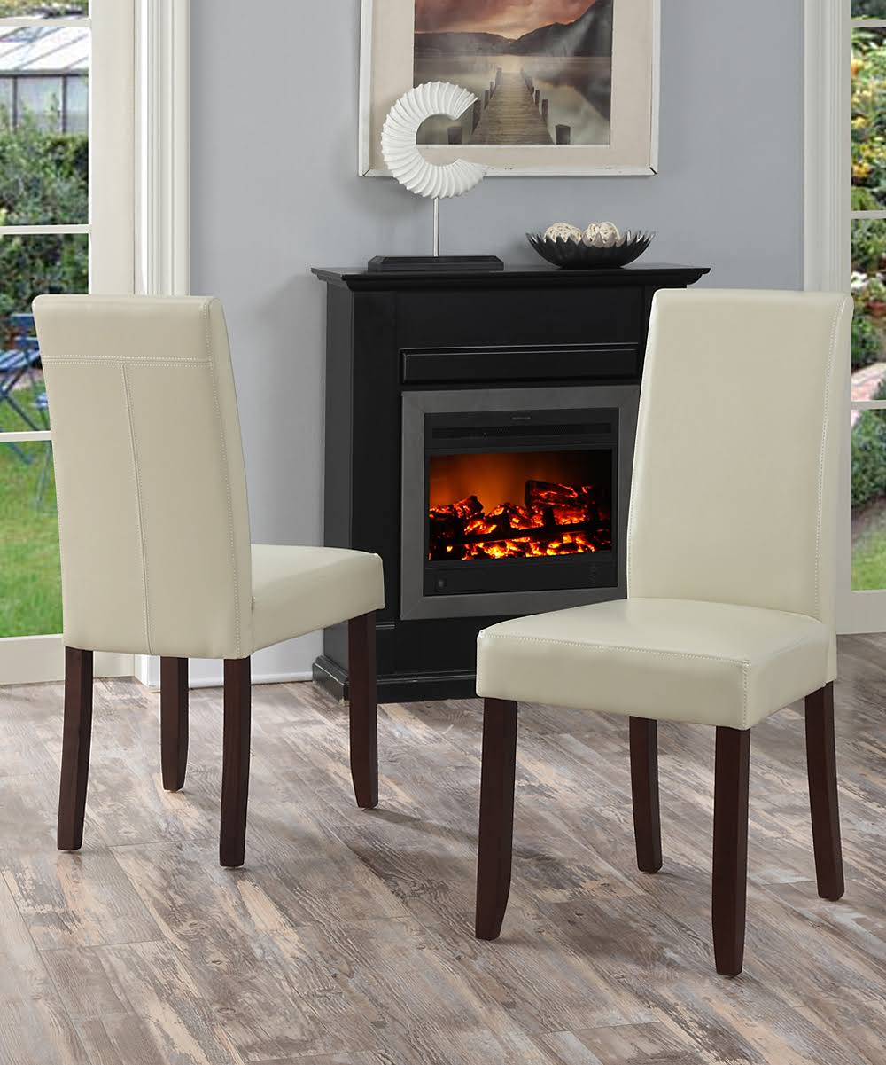 Simpli Home Acadian Faux Leather Parson Dining Chair - Satin Cream - Set of 2