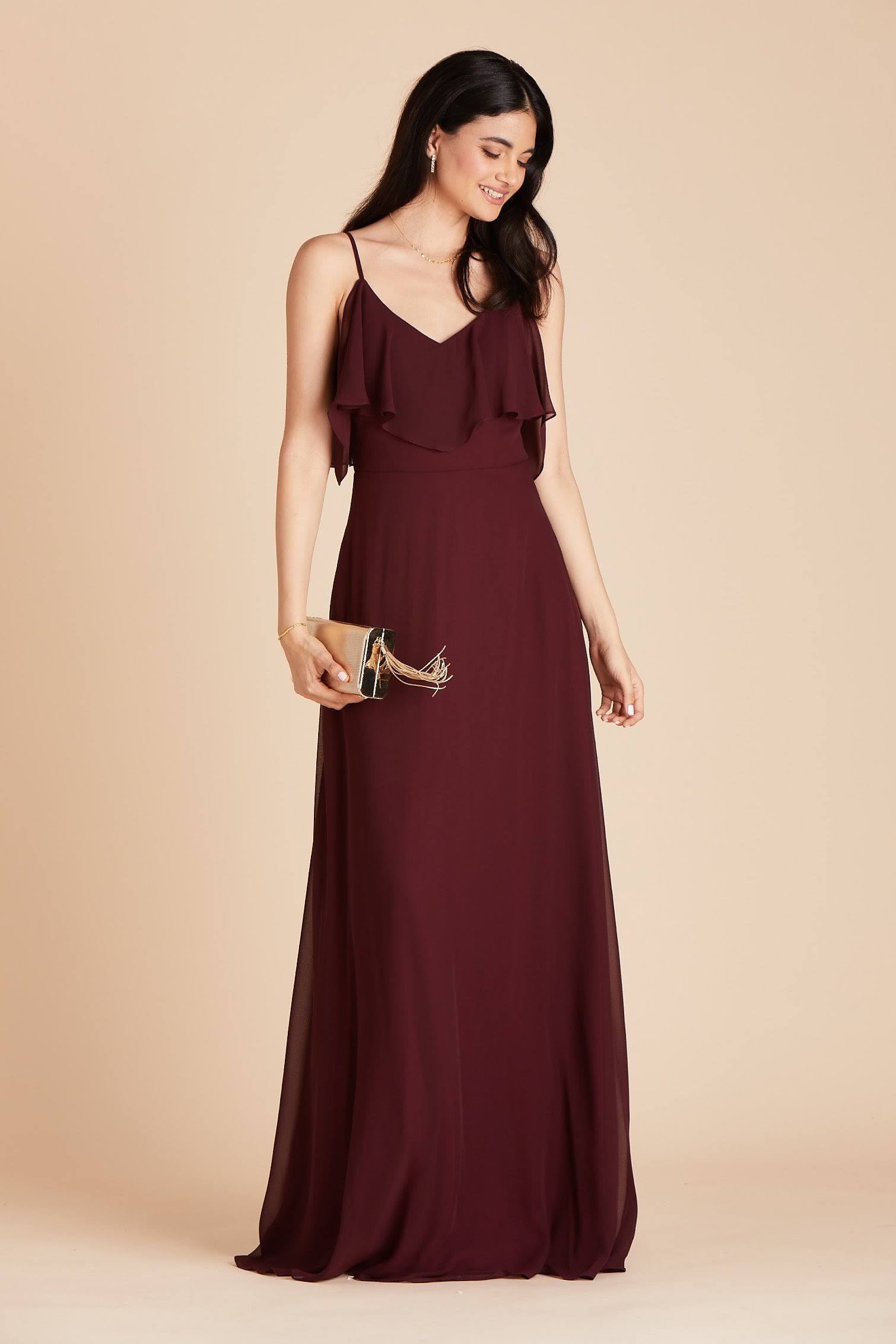 Birdy Grey Jane Convertible Chiffon Bridesmaid Dress in Cabernet Xs / Cabernet / No Slit