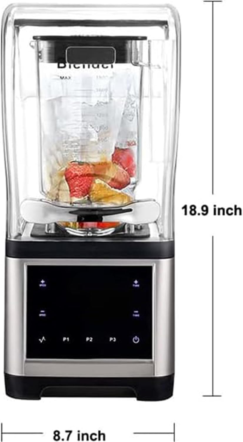 1.8L 2200W Blenders For Kitchen,Commercial Blender With Sound Shield Household High Speed Quiet Blender,Ice Mixer Blender For Make Smoothies,Juice,Soy Milk,Black And Silver Blender