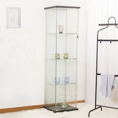 Glass Cabinet-B Glass Display Cabinet 4 Shelves with DOOR, Floor Standing Curio Bookshelf for Living Room Bedroom Office, 64? x