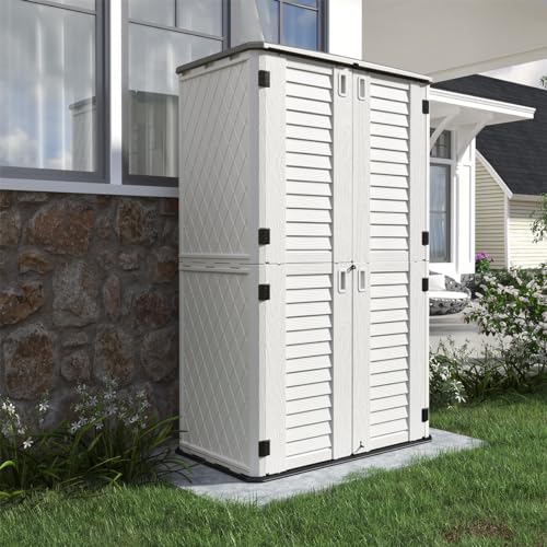 KINYING Horizontal Outdoor Storage Shed,47 Cu.ft Resin Outdoor Storage Cabinet Waterproof for Garden/Patio/Backyards
