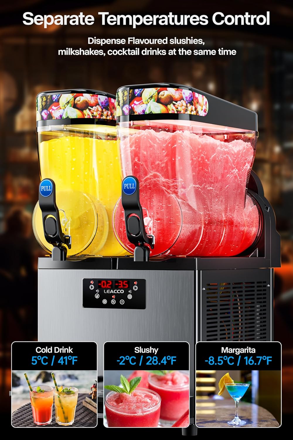Commercial Slushie Machine, 30L Frozen Drink Margarita Machine Smoothie Slushy Maker Stainless Steel 110V, 1000W, 8 Gallon