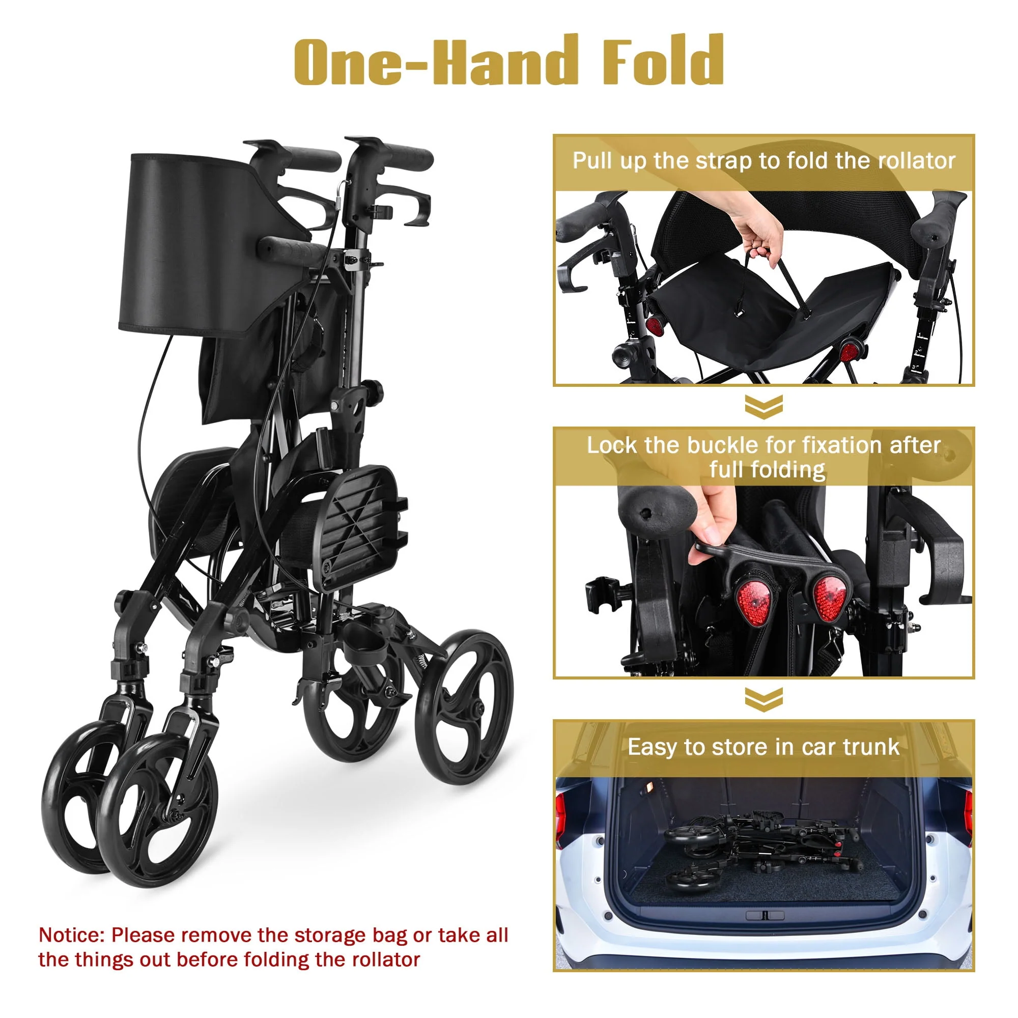 Yescom 2 in 1 Rollator Walker Transport Wheelchair with Backrest Footrests Foldable for Senior Black