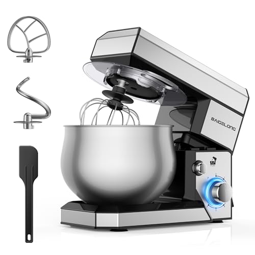 Stand Mixer,5.3Qt Small Electric Food Mixer,1200W Tilt-Head Food Mixer with Dishwasher,6 Speeds Portable Lightweight Kitchen Mixer for Daily Use with Egg Whisk,Dough Hook,Flat Beater (Silver)