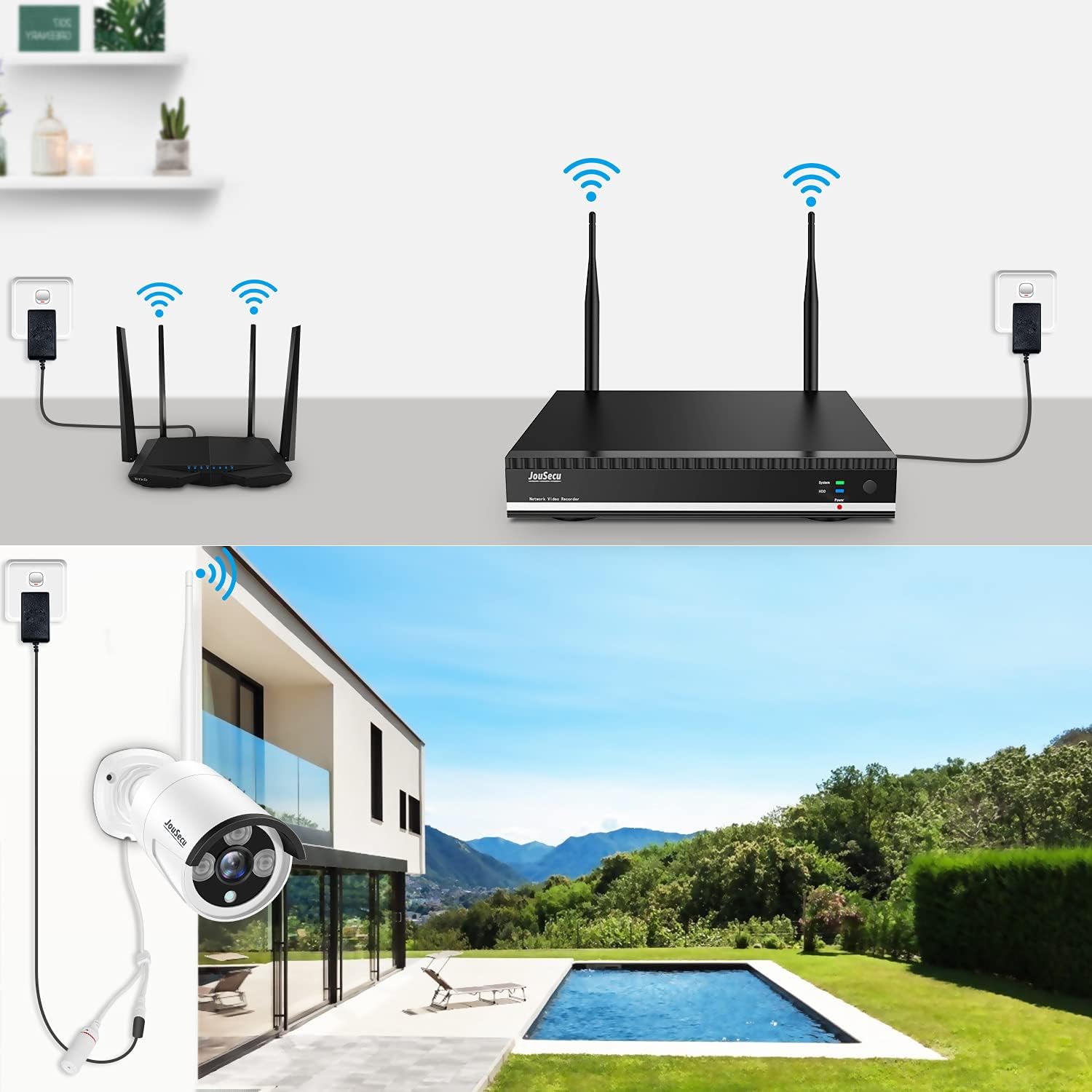 Home Security Camera System Wireless Surveillance NVR Kit with 8CH NVR 4Pcs 1080P 1-Way Audio Night Vision Remote View Motion Detection Waterproof with 1TB Hard Drive