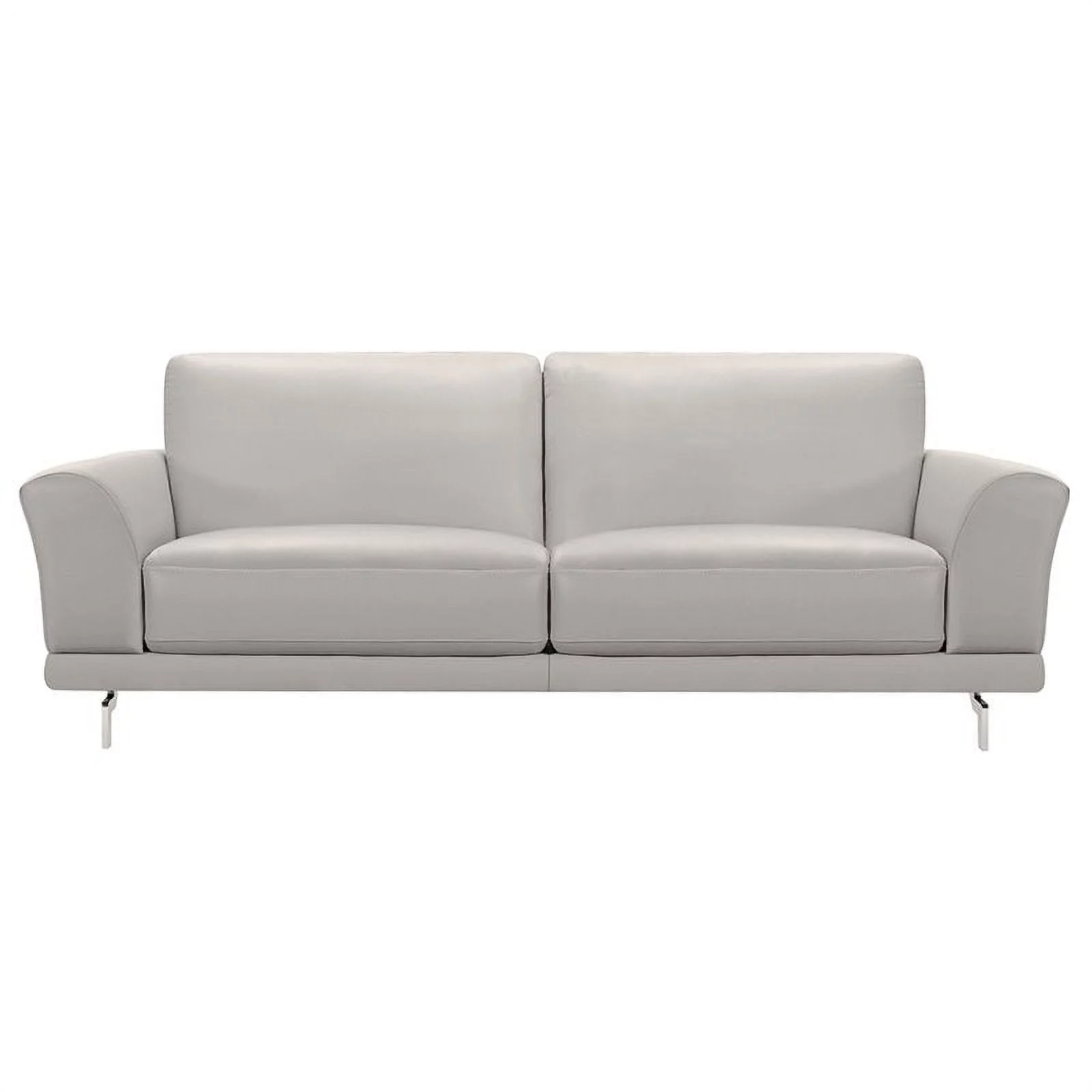 Natural Greige Modern Leather Sofa in Dove Gray/Brushed Silver
