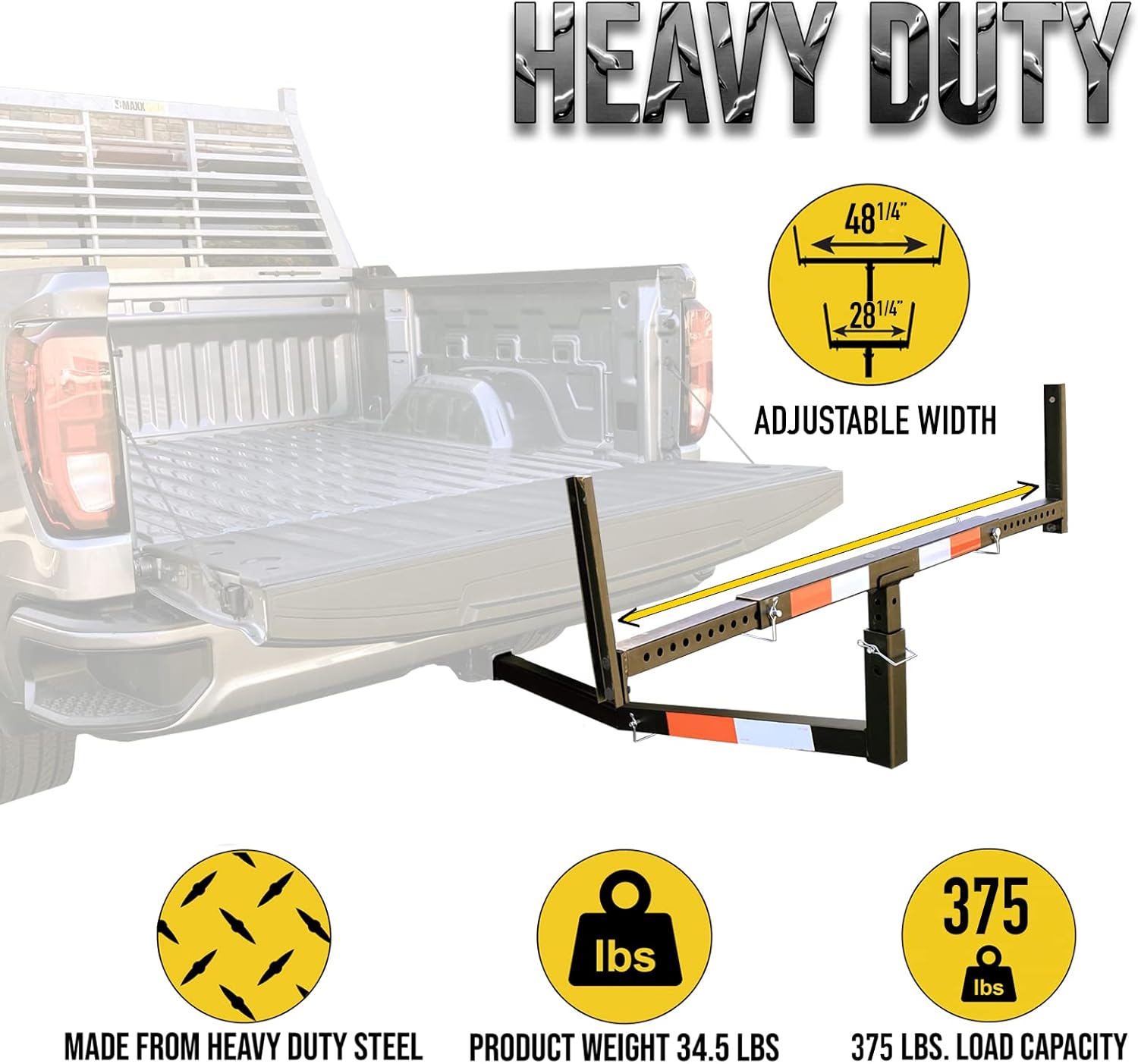 MaxxHaul 70231 Hitch Mount Pick Up Truck Bed Extender For Ladder, Rack, Canoe, Kayak, Long Pipes and Lumber) , Black , 37 x 19 x 3 inches Pack of 2