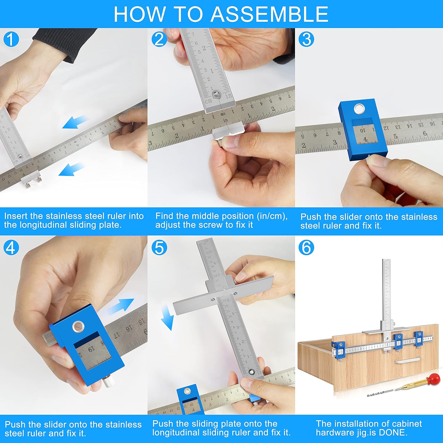 King&Charles Cabinet Hardware Jig, Aluminum Alloy Cabinet Handle Jig - Cabinet jig for handles and pulls, Drill Guide Sleeve Drawer Pull Jig Tool for Cabinet Knobs Pulls.