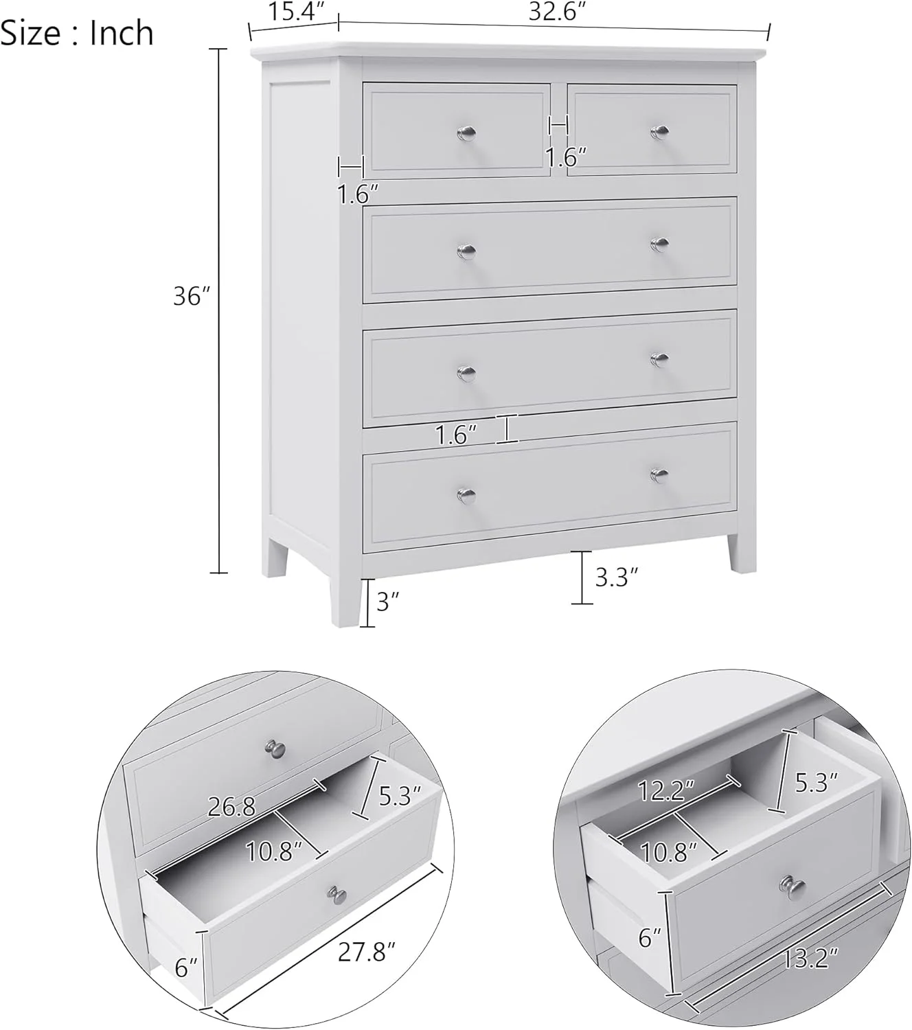Bedroom Sets, 5 Pieces Bedroom Sets With Queen Size Bed, 2 Nightstand End Table, Dresser And Chest, Wood Bedroom Furniture Set (White_Queen, 5 Piece)