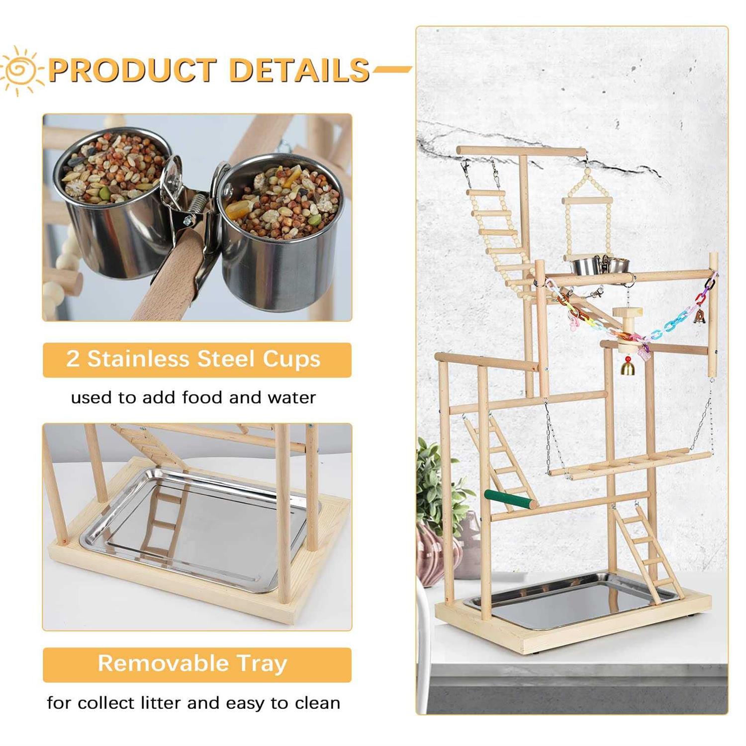 Ibnotuiy Pet Parrot Playstand Parrots Bird Playground Bird Play Stand Wood Perch Gym Playpen Ladder with Feeder Cups Bells for Cockatiel Parakeet - Pet Supplies online store