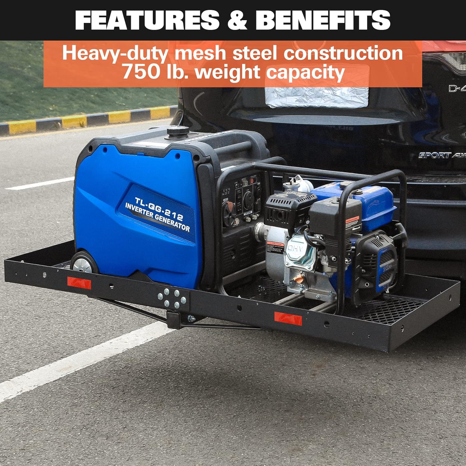 Weize Hitch Cargo Carrier, 60 x 19.5 x 2.95 Inch, 750 lbs Capacity, 2-Inch Folding Shank, with Ratchet Strapes, Black Steels