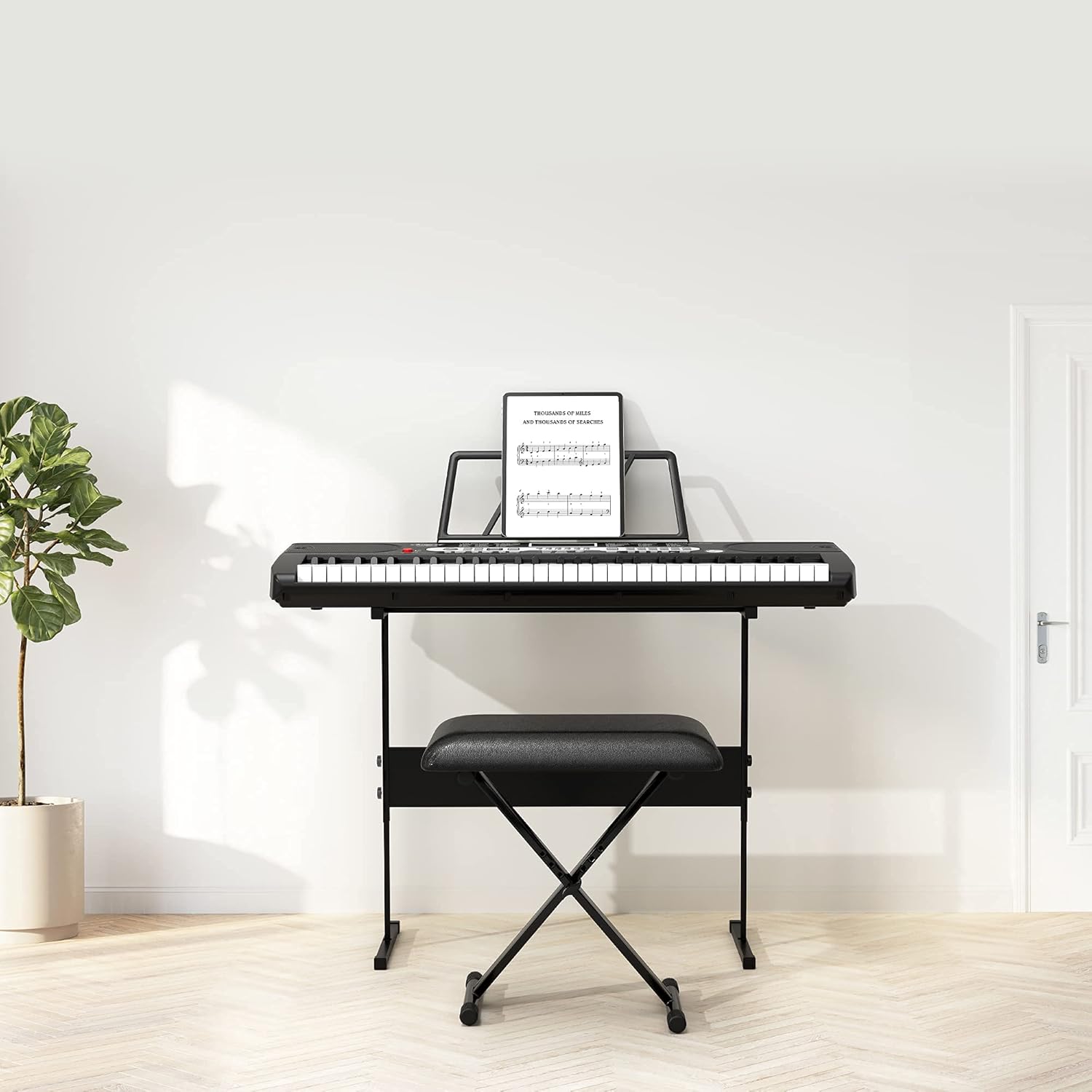 61-Key Electric Keyboard Piano, Amyove Portable Piano Keyboards for Beginners with LCD Display, Headphones, Microphone, Power Supply, Sheet Music Stand, Bench & Stand