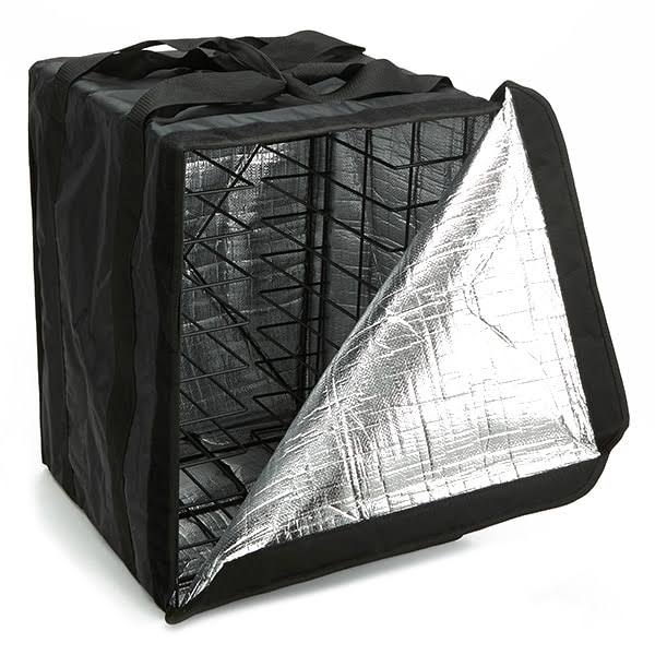 American Metalcraft BLB1926 Black 27x22 x 19x22 x 19x22 Heavy Nylon Deluxe Pizza Delivery Bag with Rack