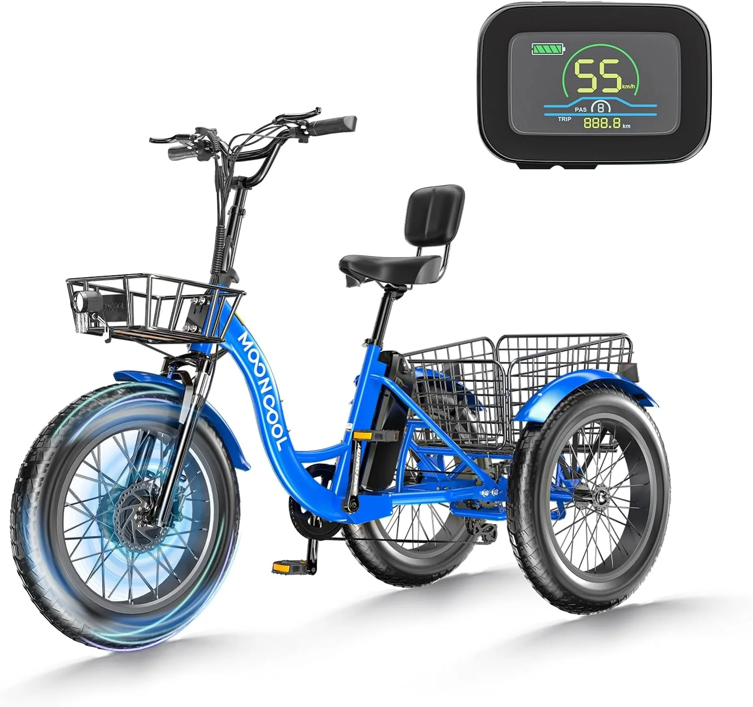 MOONCOOL Electric Tricycle for Adults, 20" x 4.0 Fat Tire 7 Speed Electric Trike, 750W Motorized 3 Wheel Electric Bicycle with Front & Rear Basket Basket, Suspension Fork - Curated Treasures Market