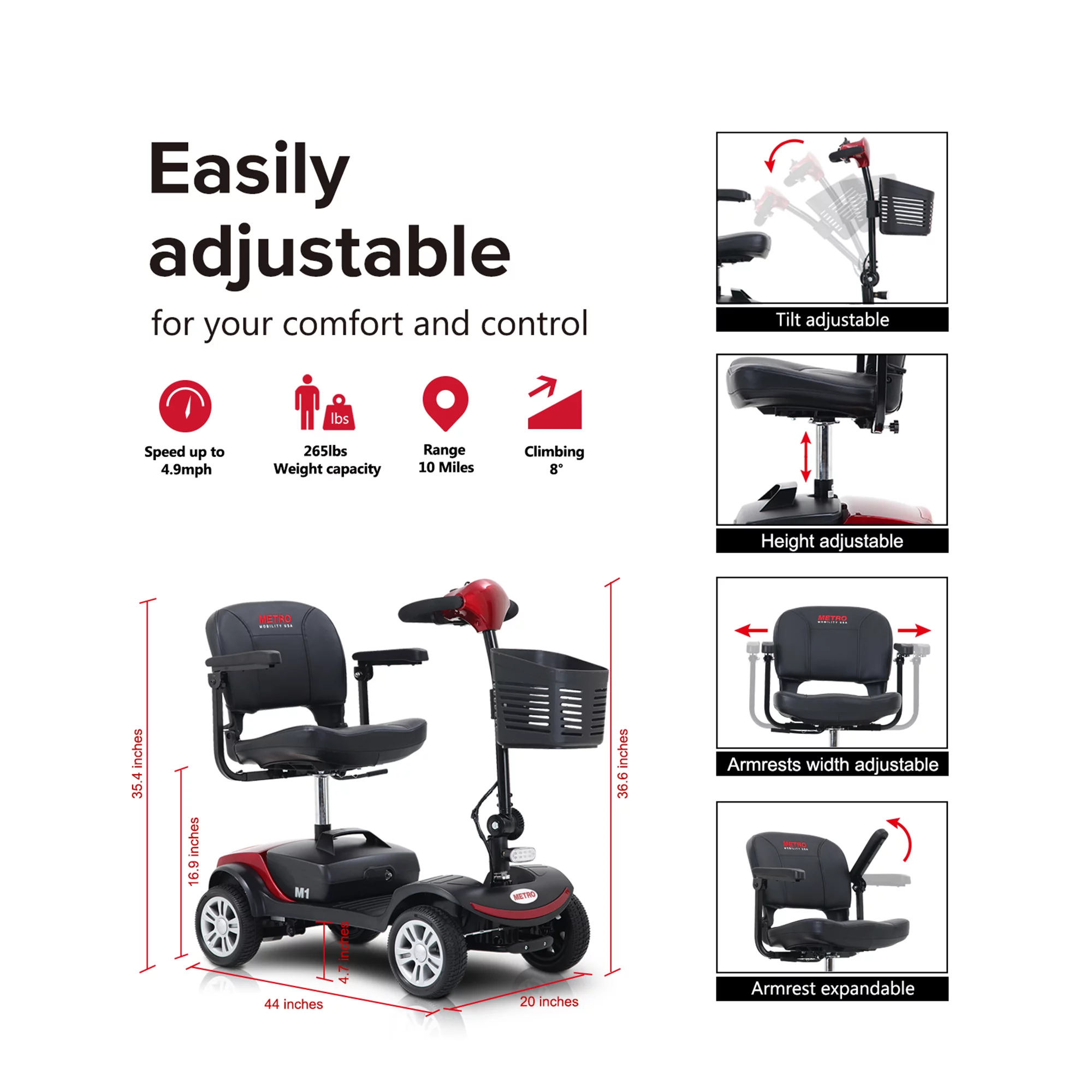 KUUFFER Outdoor Mobile Scooter with Windshield, Transformer 4-Wheel Mobility Scooter with LED Light - Curated Treasures Market