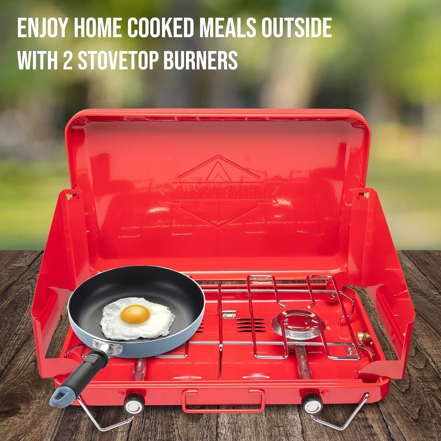 Hike Crew Gas Camping Stove | Portable Double Propane Burner | Built-in Carrying Handle, Foldable Legs & Wind Panels | Includes Regulator Tube Pack of 2