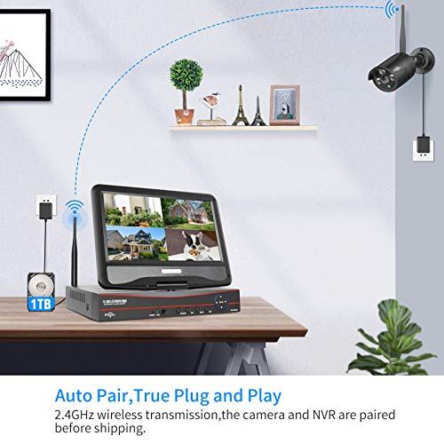 [Wireless Pro, 100ft Range] Hiseeu Wireless Security Camera System, Expandable 16CH 4K NVR, 4Pcs 3MP Night Vision WiFi Cameras Home Surveillance Outdoor, Motion Detection, 1TB HDD, One-Way Audio