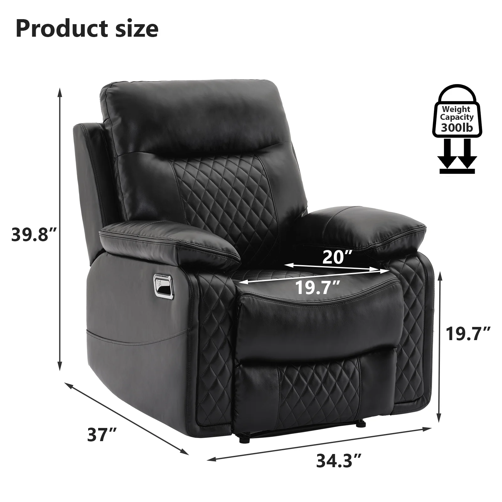 BonzyHome Recliners Single Recliner Chairs for Adults, Reclining Chair Manual Sofas for Living Room Overstuffed Home Theater Seating PU Leather Reclining Furniture, Black