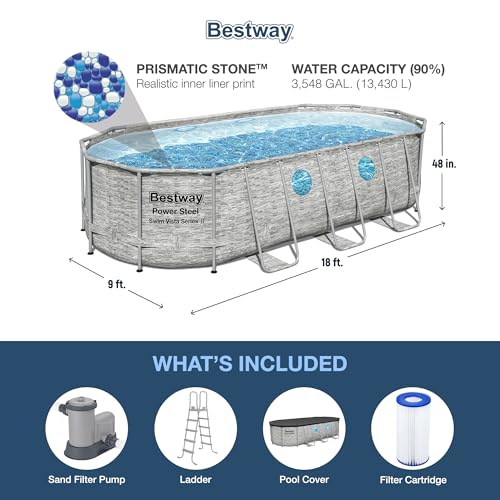 Bestway Power Steel Swim Vista Series II 14' x 8' 2" x 39.5" Above Ground Outdoor Swimming Pool Set with 530 GPH Filter Pump, Ladder, and Pool Cover